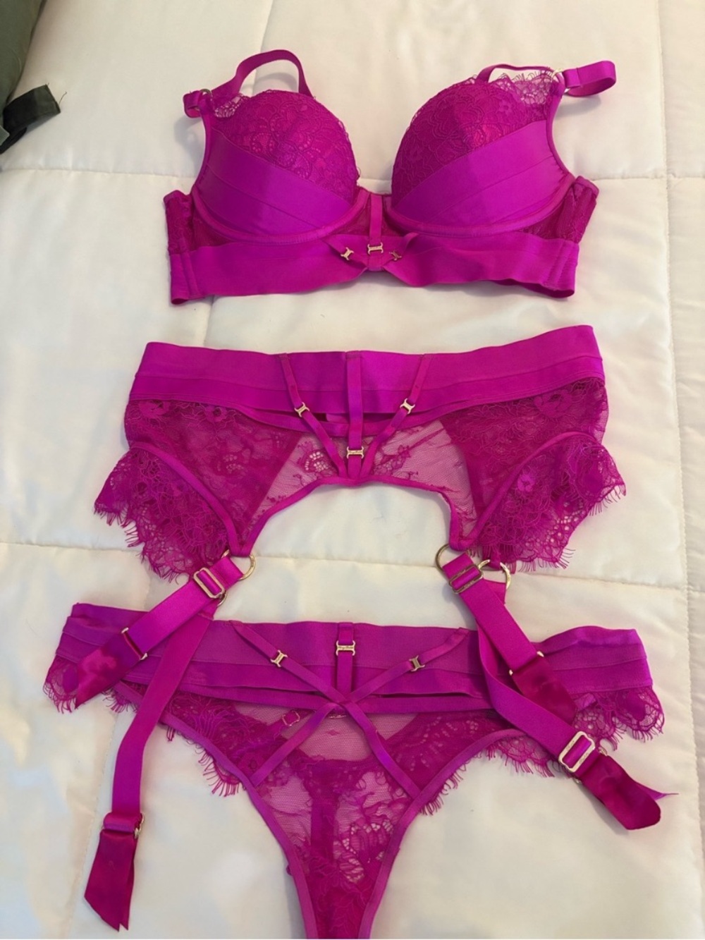 Purple Lace Underwire Bra & Garter Brief Set - Women Intimates honey birdette